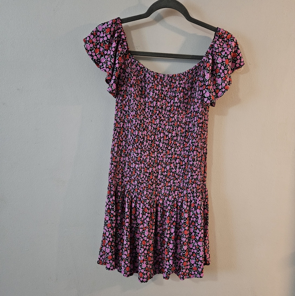 Lulu's Pink and Black Floral Mini Dress